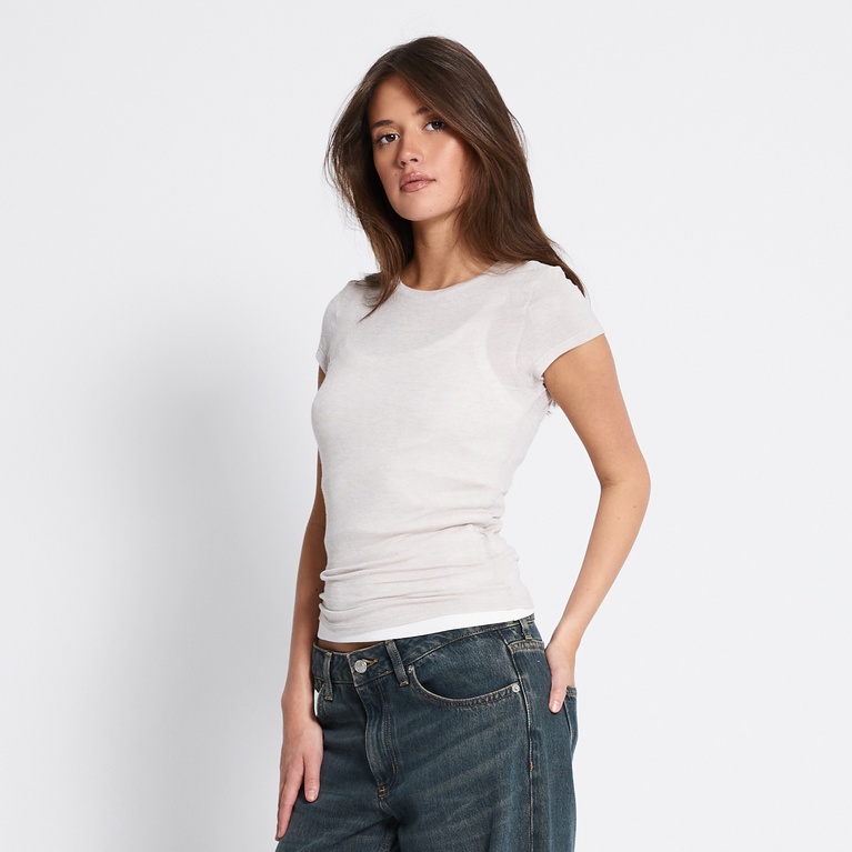 Sheer cap-sleeve top "Zeina" Beige